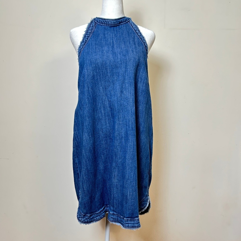 Pilcro Denim Halter Shift Dress Raw Hem Blue XL Excellent